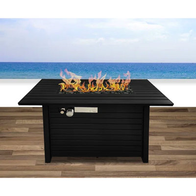 Table de foyer au propane en acier de 24 po de hauteur pour l'extérieur - noir, structure résistante aux intempéries, base à lattes, couvercle, pierres de lave, perles de verre, flamme réglable, finition de mobilier de terrasse de patio, flamme réglable,