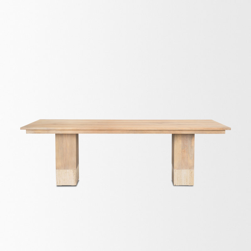 Jurine Mango Wood + Travertine Dining Table, 42" W x 94" L