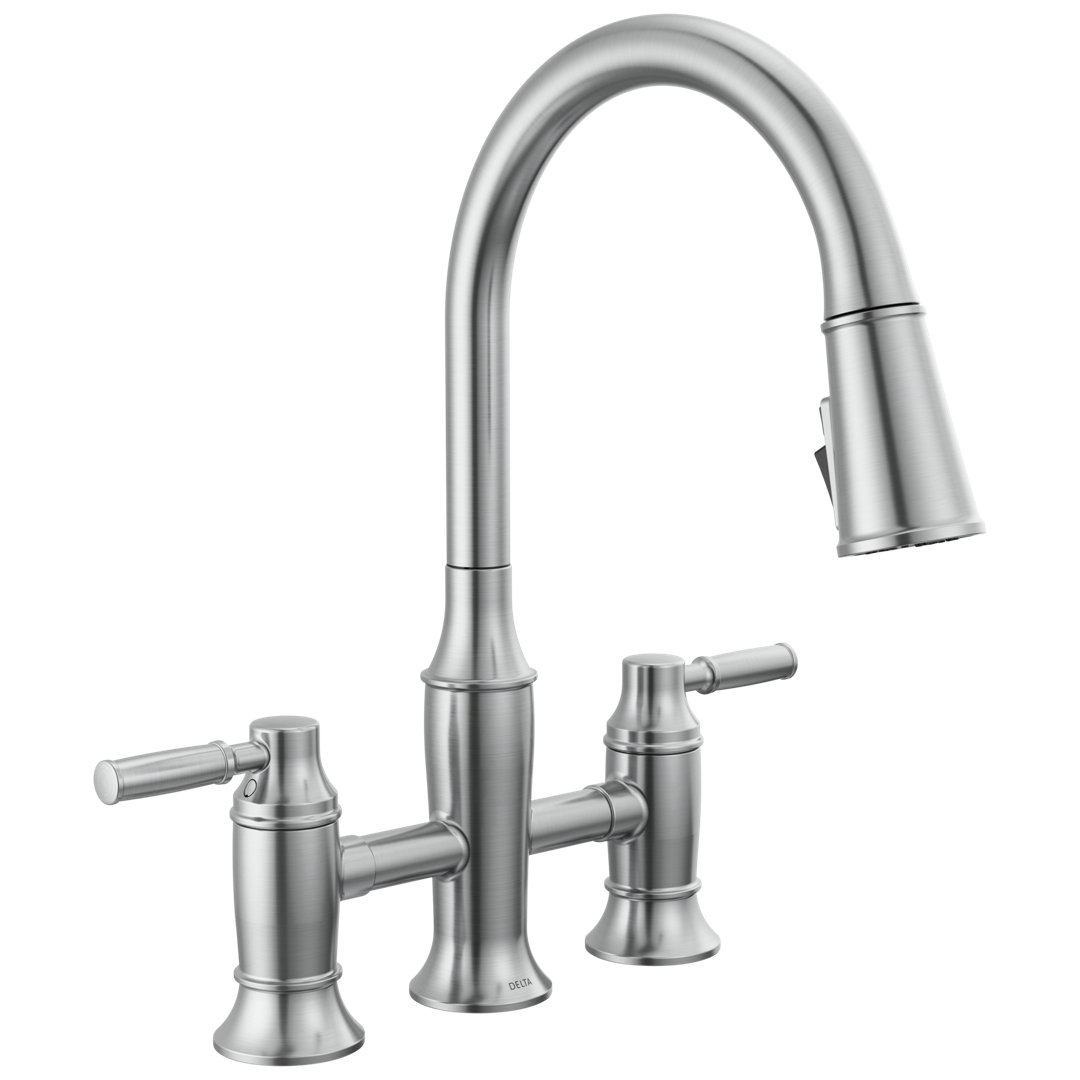 Renaldi Pull-Down ProClean Bridge Kitchen Sink Faucet, Two Handle Kitchen Faucet Delta 