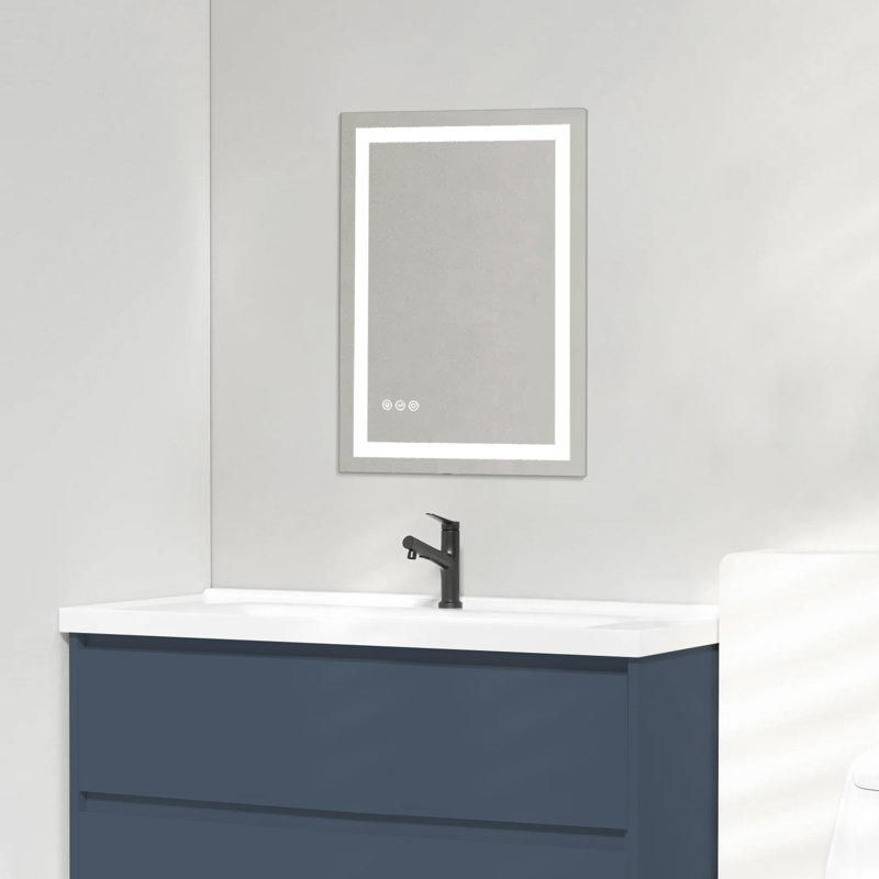 LED Aluminum Framed Wall Mounted Bathroom Vanity Mirror with Dual Front & Back LED Strip Lights, 28" x 20"