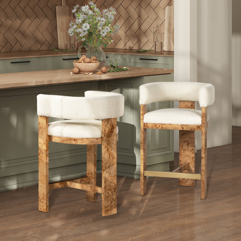 Rosalva 26.5" Burl Upholstered Barrel Back Counter Height Bar Stool