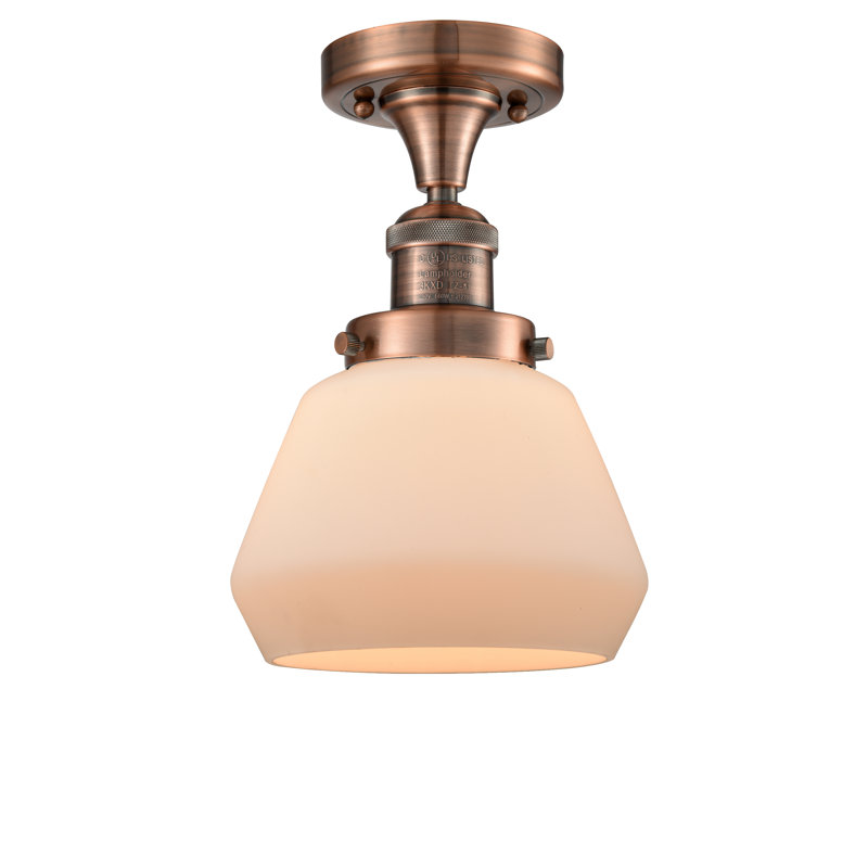 Chill Glass Semi Flush Mount, Antique Copper, Matte White Cased