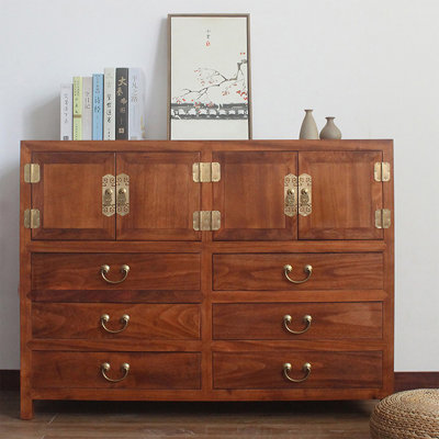 Chinese-Style Sandalwood Six-Drawer Side Cabinet With Door