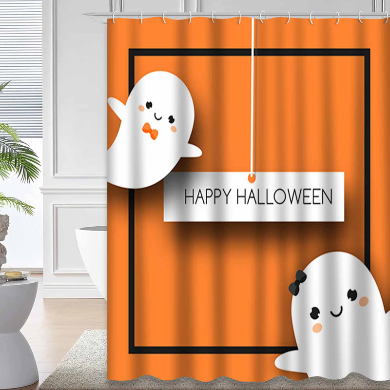 Rideau de douche carré avec 12 crochets Happy Halloween, L 72 po x l 84 po