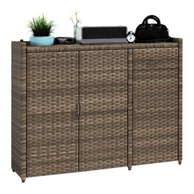 Outsunny 31.5'' W Water Resistant Wicker Cabinet Deck Box in Gray