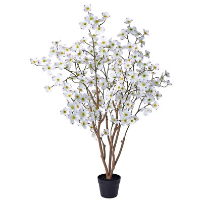 Adcock Lifelike Artificial Potted Dogwood Tree, UV-Resistant Silk Blooming Floral Plant With Heavy  Sand Base For Indoor & Outdoor Floor/Tabletop Decor (Set Options Available)