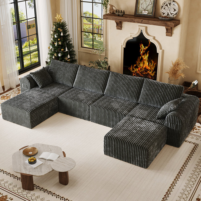 Canapé modulaire en U de 6 pièces de l 135,03 po, canapé modulaire Cloud, siège profond en velours côtelé sans os avec repose-pieds, aucun assemblage nécessaire