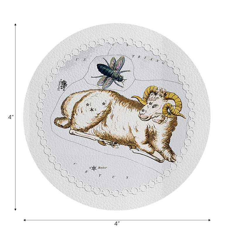 Sous-verres ronds Zodiac Aries, Blanc