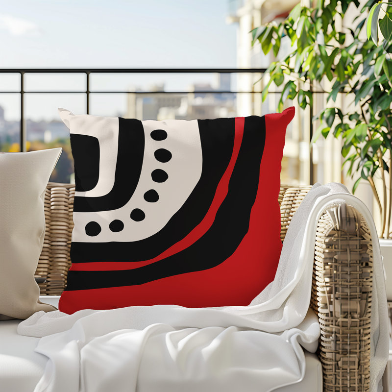 Oreiller carré réversible intérieur / extérieur Tobe Minimalist, H 15 po x l 15 po, Red/Black/Off-White 1