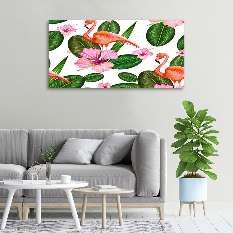 Flamingos And Plants - No Frame Print on Canvas