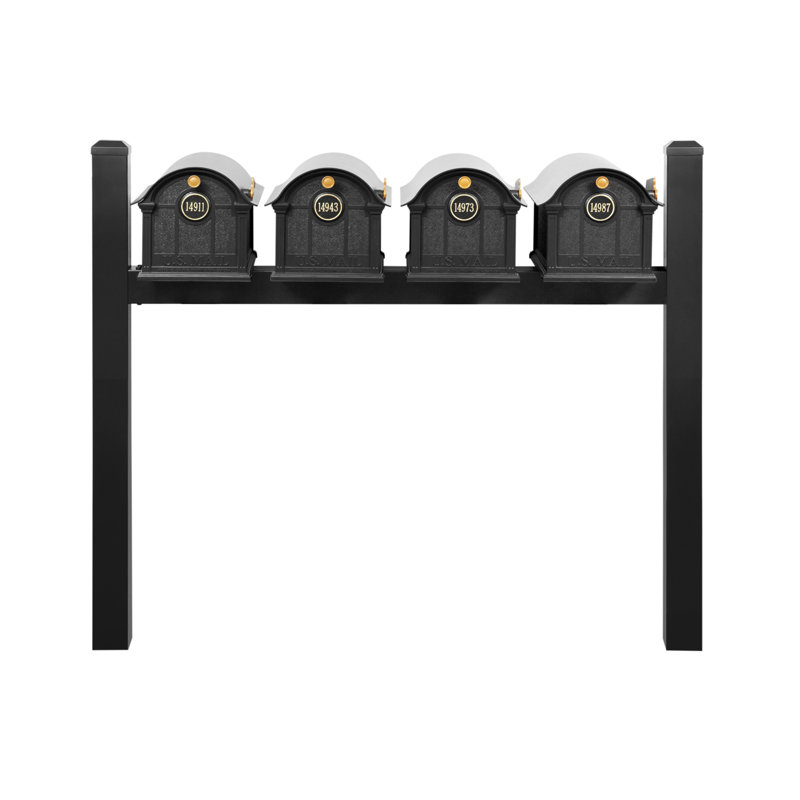 Balmoral Quad Mount Mailbox /w/ Pyramid Caps & Personalized Door Medallion (4 Mailboxes, Quad Mount Post, 4 Medallions), Yes