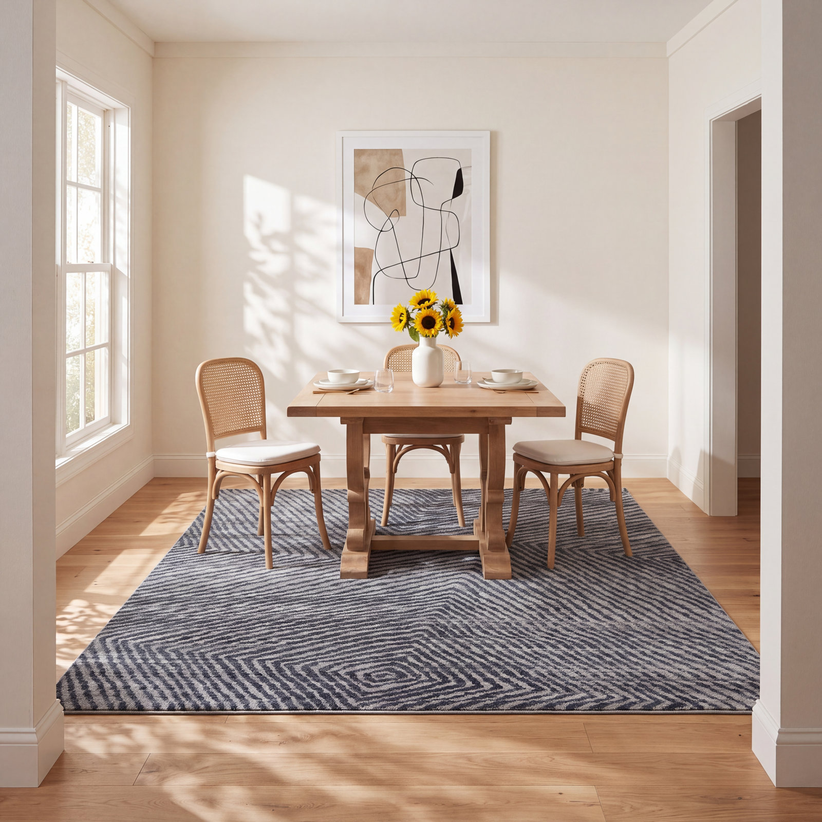 Ethos Gray Hand-Knotted Striped Wool Rug, Rectangle 8' x 10'
