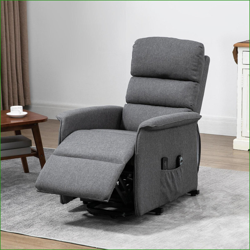 Fauteuil inclinable électrique Power Lift avec massage par vibration, revêtement en tissu, télécommande, poches latérales | Gris ardoise