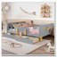 Lit plateforme avec tiroirs de rangement, structure de lit en bois massif avec garde-corps, petite tablette et crochets-2056753381-2056753379