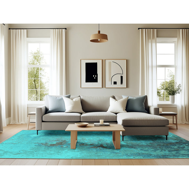 Tapis bleu / bleu sarcelle, Rectangle 6 pi x 9 pi