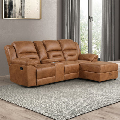 Ensemble de canapé modulaire en similicuir brun contemporain 2 pièces