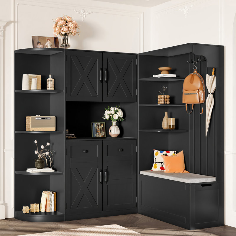 Multi-Functional Combination Hall Tree With Storage, Black