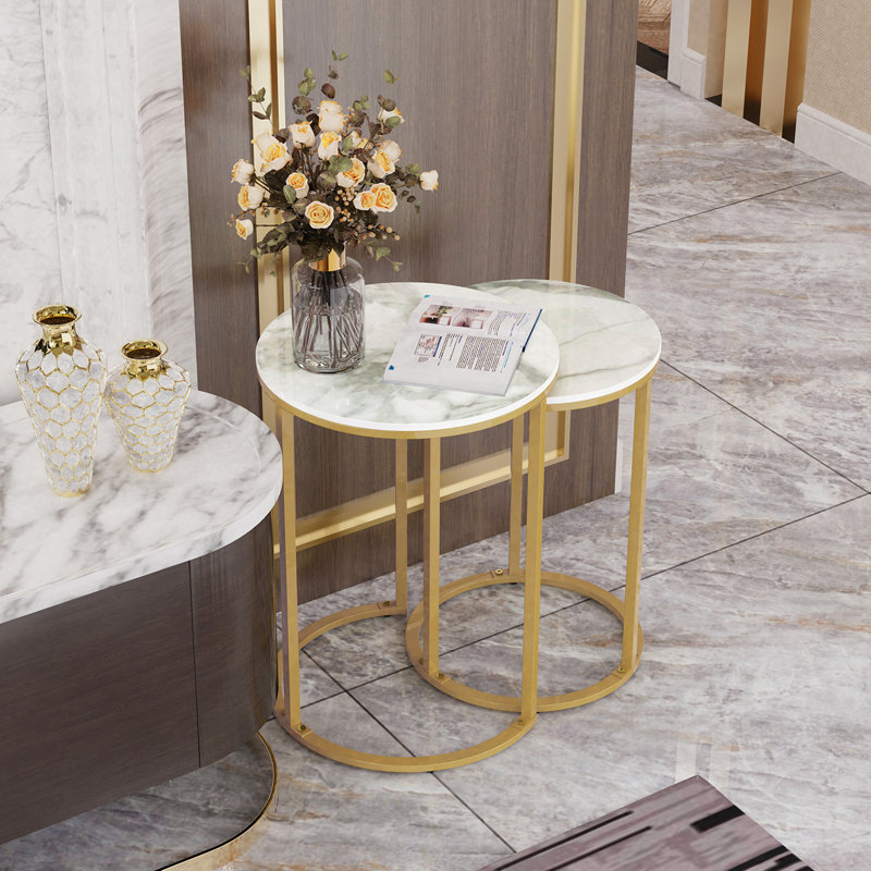 Pelaghia Marble Nesting End Table Sintered Stone Top