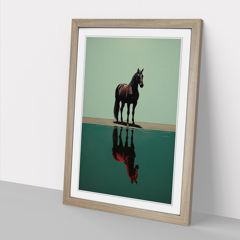 Horse Minimalism No.3 - Single Picture Frame Print on Wood, 46cm H x 34cm W x 2cm D, Oak Framed