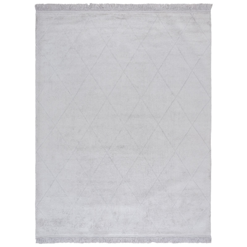Tapis en coton tissé à plat à motif géométrique blanc / gris Laibaa, Rectangle 8 pi x 10 pi
