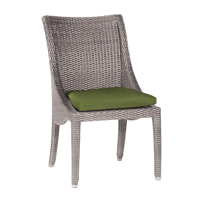 Athena Patio Dining Side Chair with Cushion, Oyster, Linen Forest, No Welt