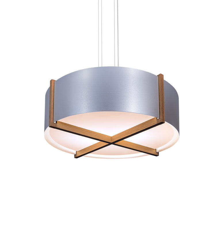 Plura 1 - Light LED Pendant, 2700K, 6.4" H x 24" W x 24" D, Walnut/Brushed Aluminum