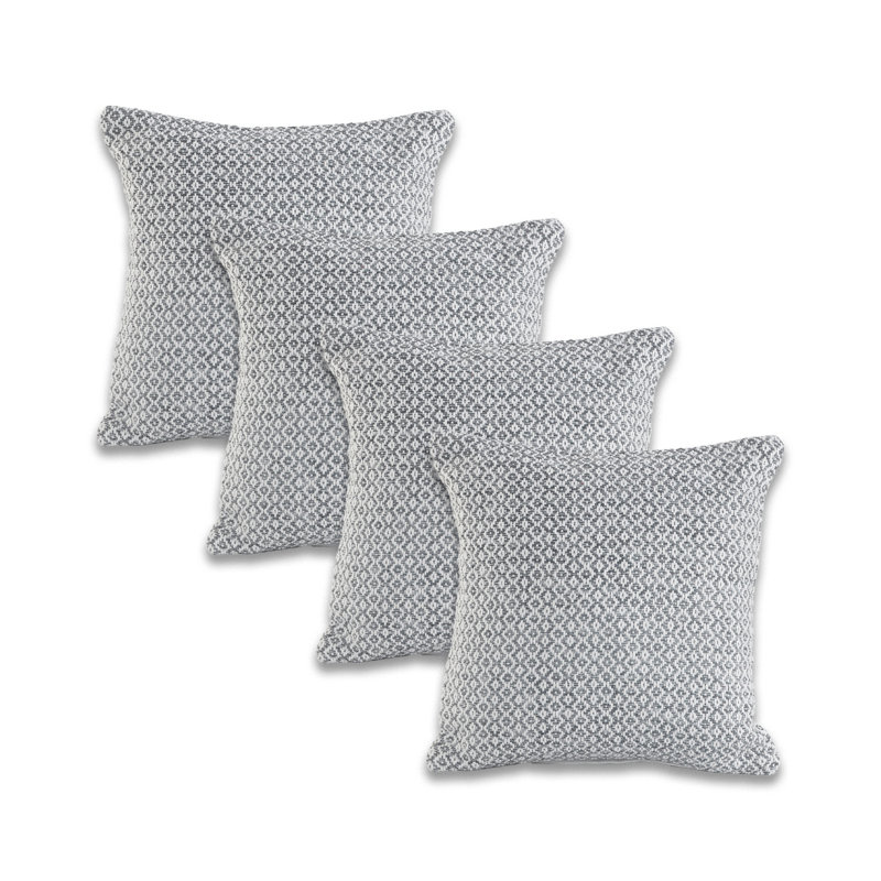 Ensemble de 4 coussins géométriques 100% coton, Gris, Polyester/ bourre en polyester