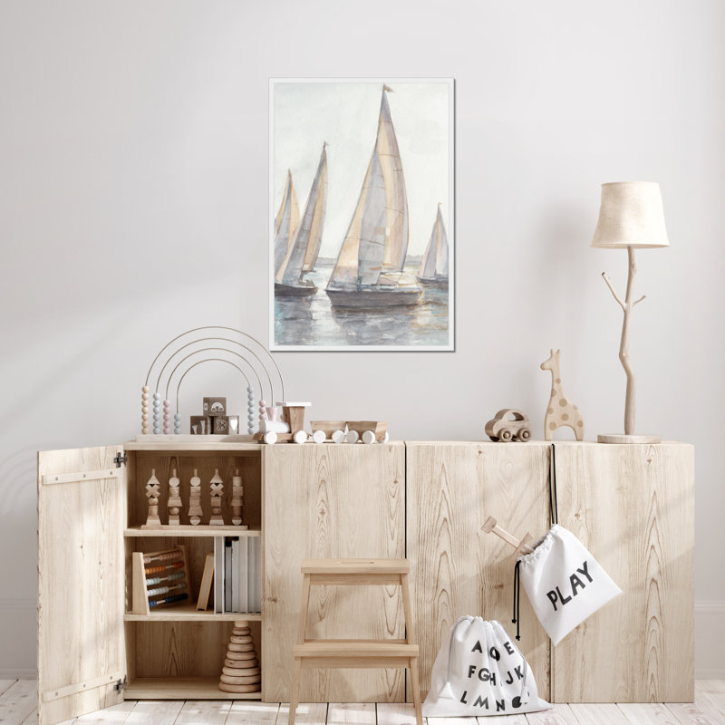 Plein Air Sailboats I by Ethan Harper - Painting, 80cm H x 55cm W, White Framed Paper Print