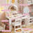 Kids Vanity Desk With LED Mirror And Stool