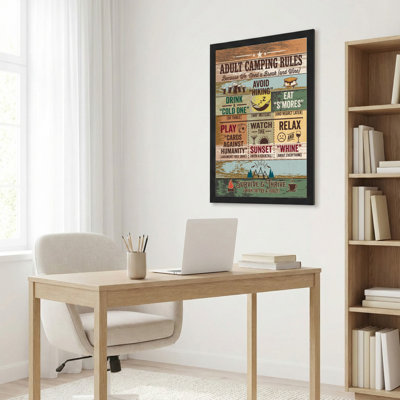 Adult Camping Rules Canvas Wrapped Wall Art Oil Painting Print With Rustic Typography And Humorous Quotes For Outdoor Enthusiasts And Cabin Decor