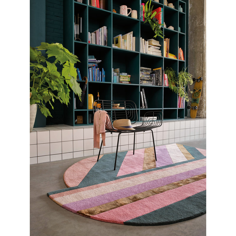 Wool Geometric Area Rug in Teal/Gold/Pink, Novelty 5'7" x 7'10"
