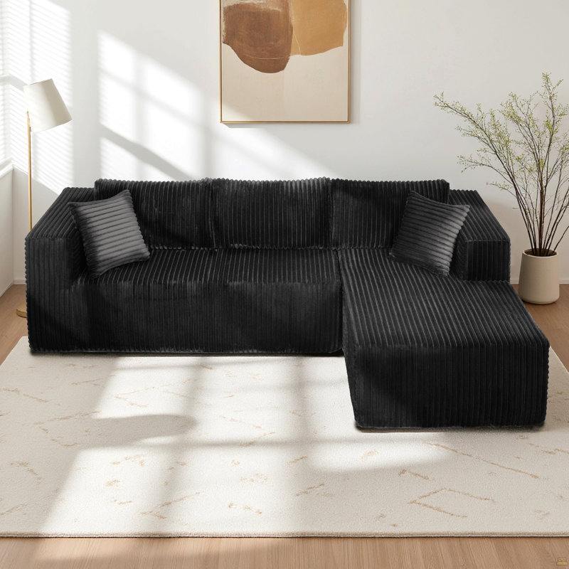 105" L-Shaped Modular Compression Sofa, Plush Upholstery, All-Foam Structure (No Springs), Vacuum-Packed, Space-Saving For Living Room, Bedroom, Apartment  (Left Chaise)