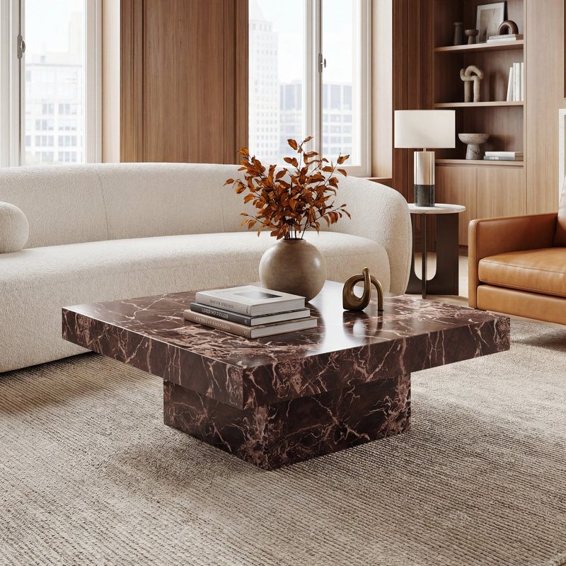 Modern Coffee Table With Stylish Texture Design, Red