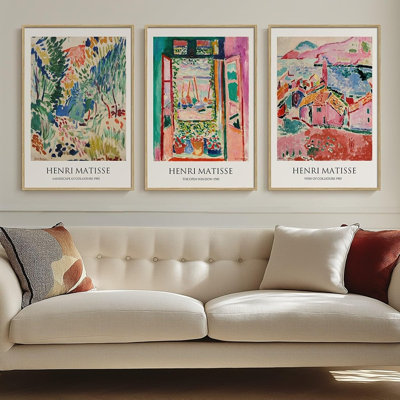 Art mural encadré rétro Matisse, grand ensemble de 3 pièces d'art sur toile colorée Henri Matisse pour mur, peintures rétro célèbres de Matisse, photos pour salon, couloir, bureau, décoration murale, 16 x 24 po