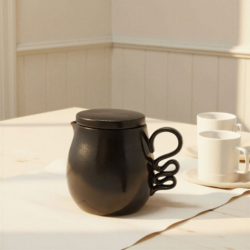 Stoneware Pitcher With Abstract Handle