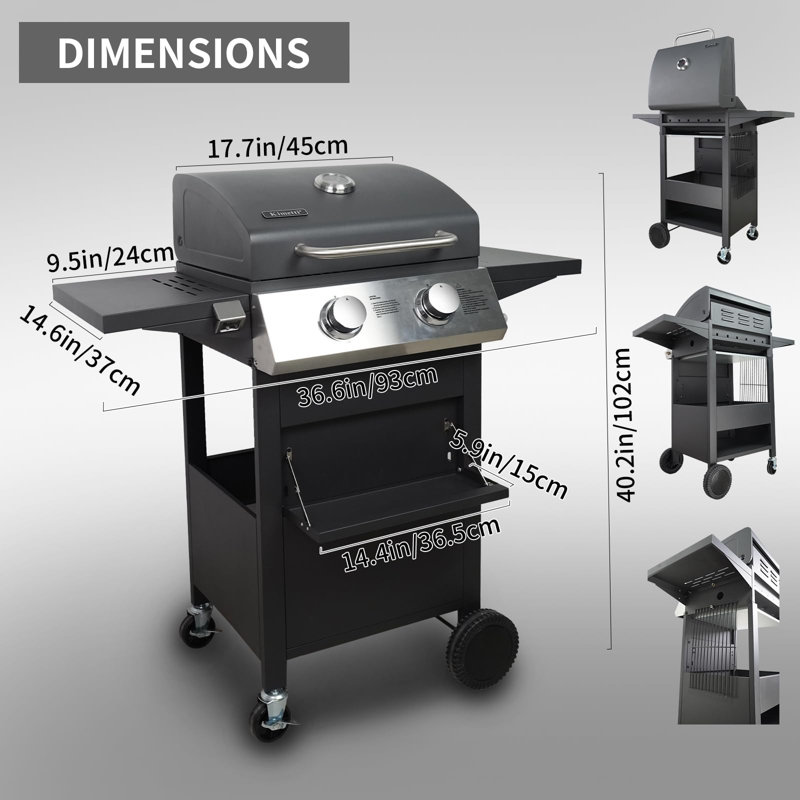 Barbecue au propane liquide à 2 brûleurs autoportant sans pot 20000 BTU avec armoire