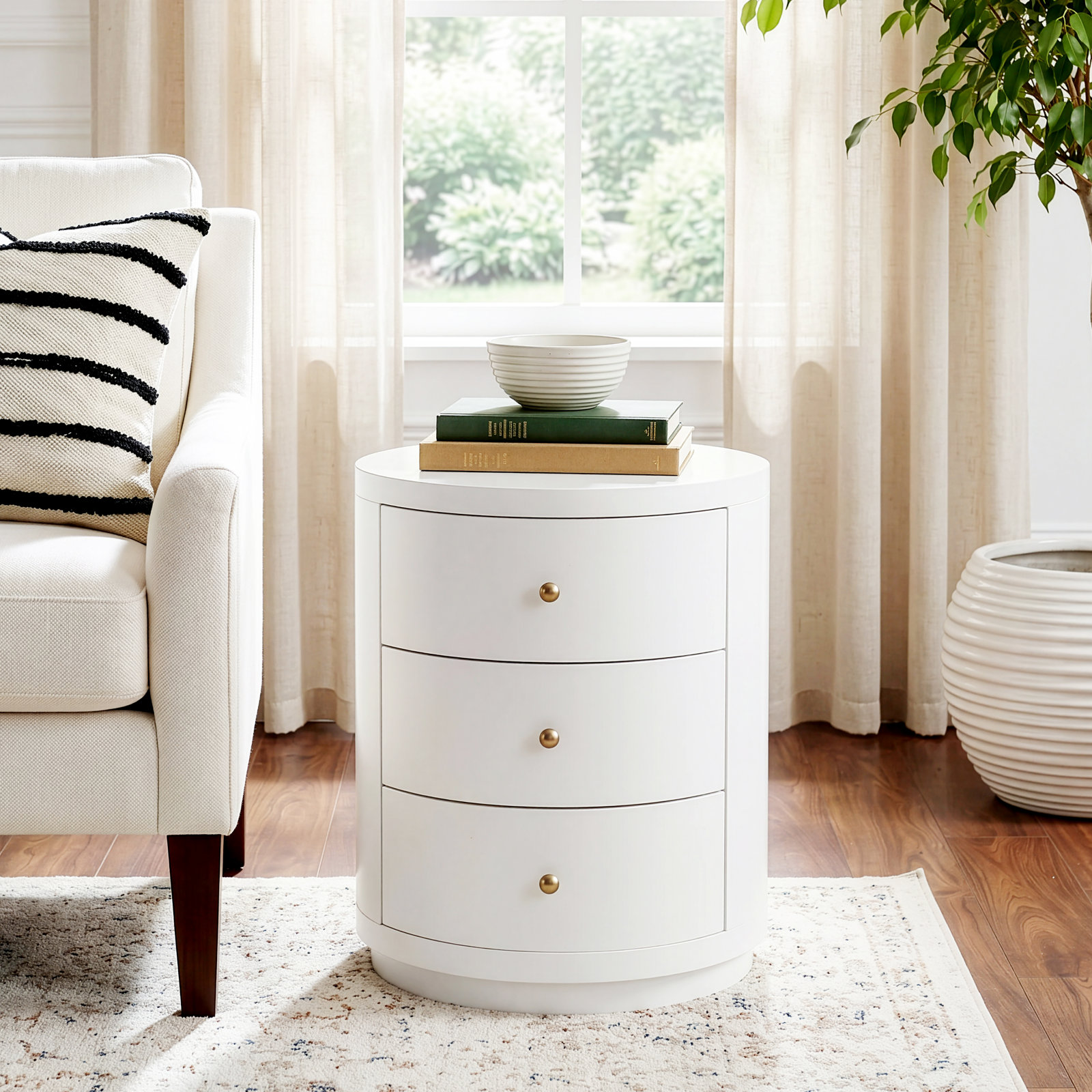 Celine 3-Drawer Acacia Nightstand, Smooth White