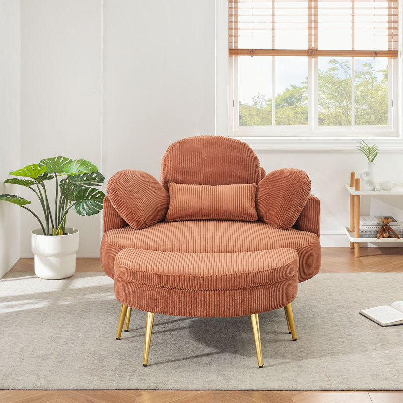 Fauteuil en velours côtelé avec repose-pieds, Velours côtelé orange