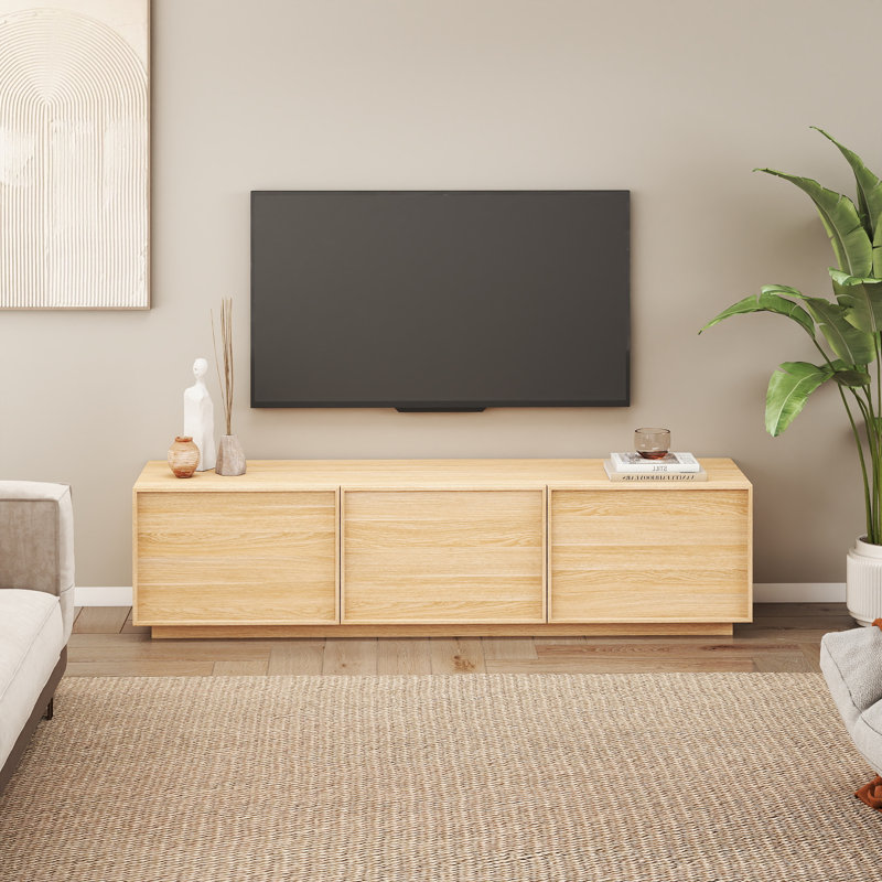 Modern 70.87" TV Stand with Storage, Entertainment Center for TVs up to 80", Natural