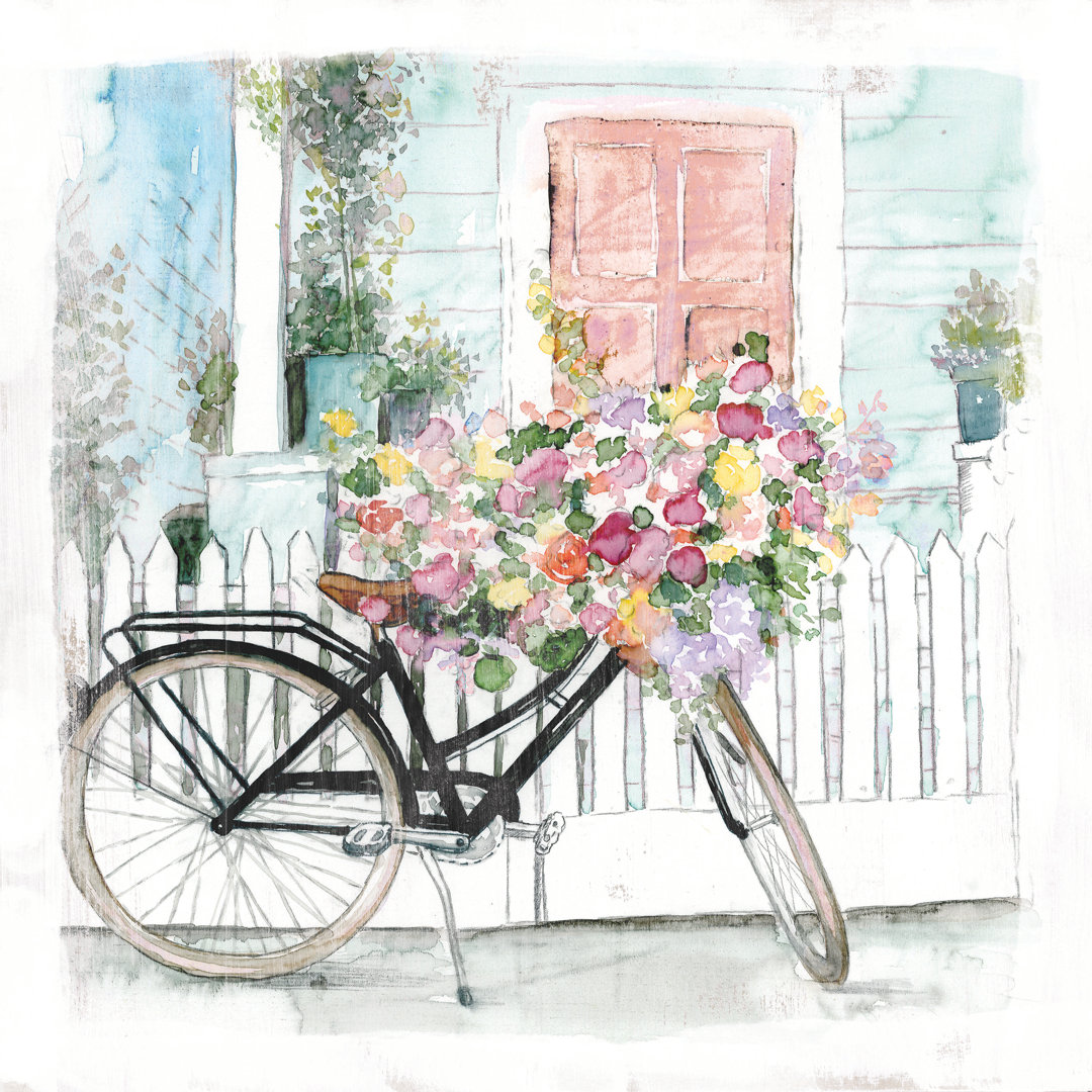 " Watercolor Bicycle And Fresh Flowers " Painting Print Lark Manor™ 