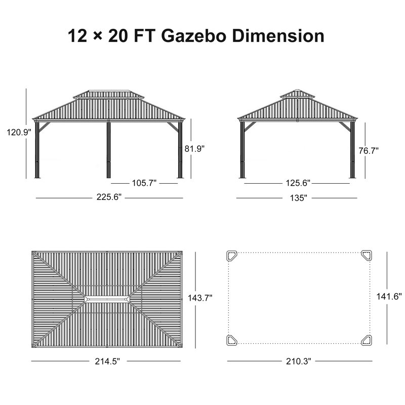 Purple Leaf 12' X 20' Hardtop Gazebo With Galvanized Steel Double Roof Aluminum Metal Gazebo For Patio Lawn And Garden Included Netting And Beige Curtains
