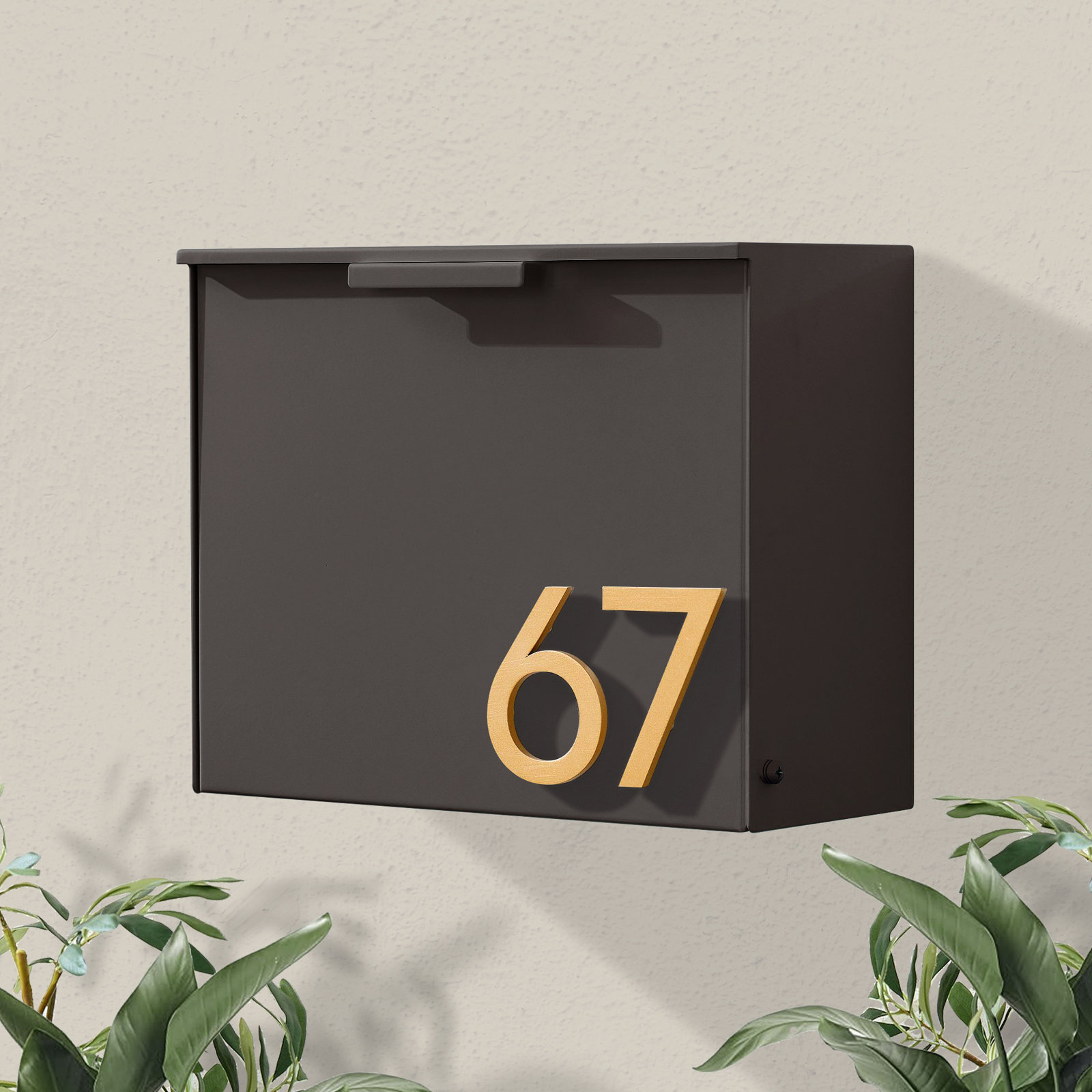 Wall-Mounted Steel Mailbox, Brown, Yes, Brass