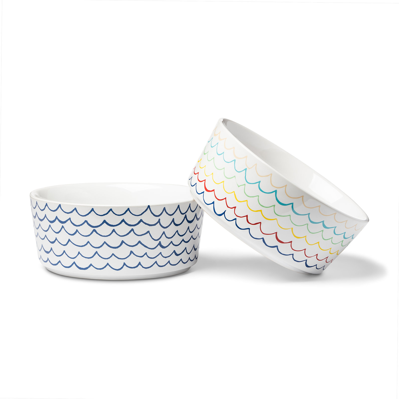 Sketched Wave Ceramic Dog Bowl, Large (8 cups / 64 fluid oz), Blue Wave, 3.25" H
