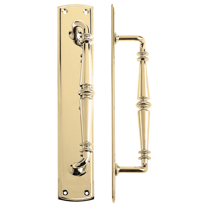 Pull Handle on Backplate, Polished Brass