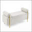 Élégant banc de rangement rembourré en lin avec accoudoirs cylindriques et pieds en fer pour le couloir du salon, beige-129931508