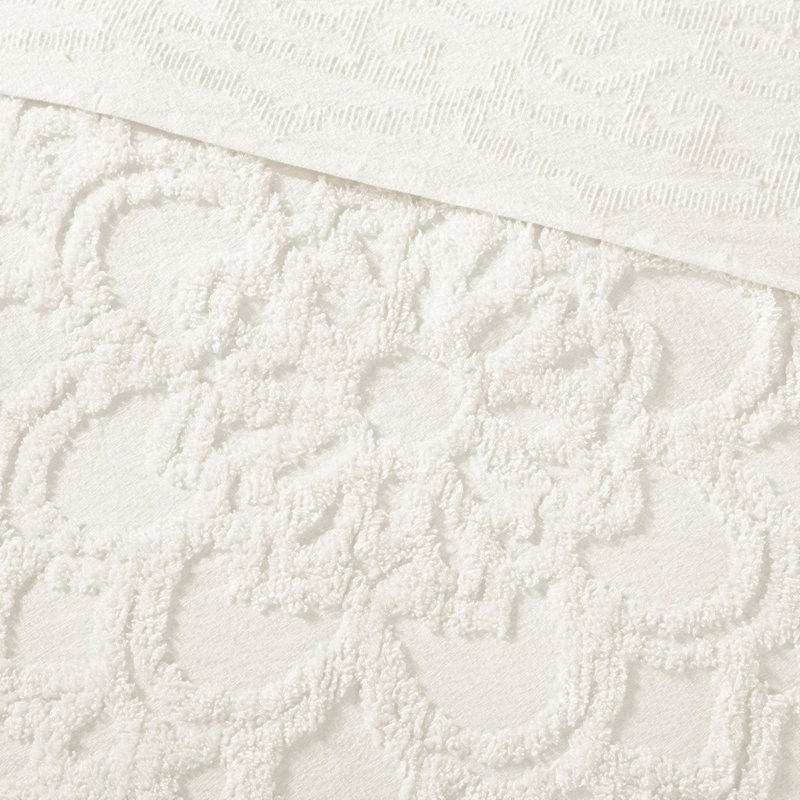 Ensemble de couvre-lit matelassé en chenille à franges médaillon en coton écru, taille King/Cal King