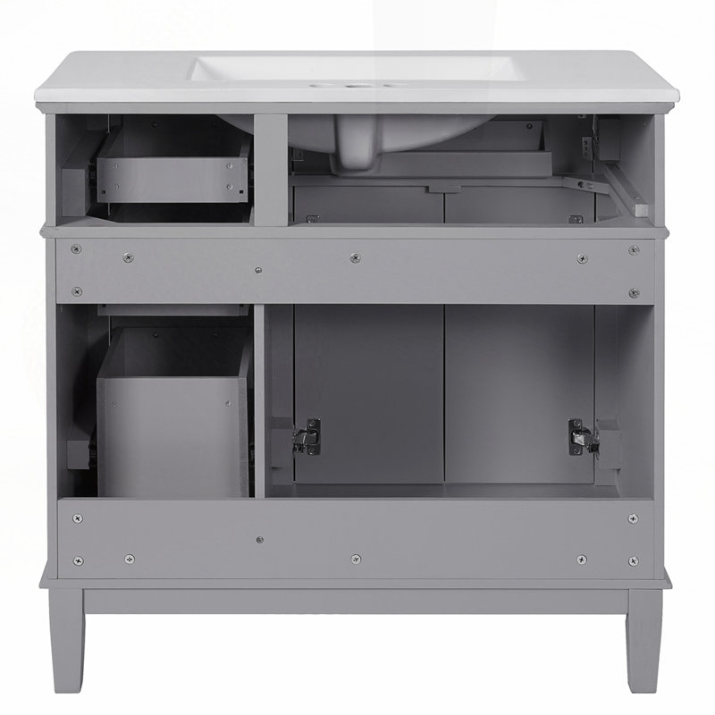 Meuble-lavabo 36 po avec lavabo en céramique, Gris