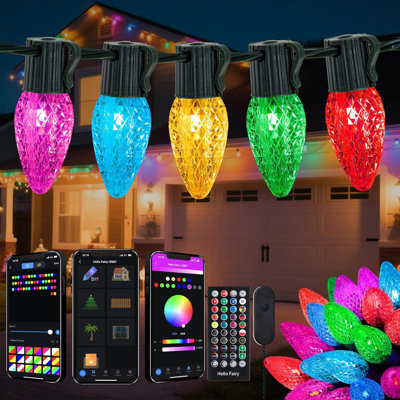 Smart C9 Christmas Edinger extérieur, 100 lumières DEL de 99 pi changeant de couleur féerique Edinger App, Synchro de musique, 105 modes préréglés, Edinger à cordes C9 RVB connectable pour décoration intérieure de Noël