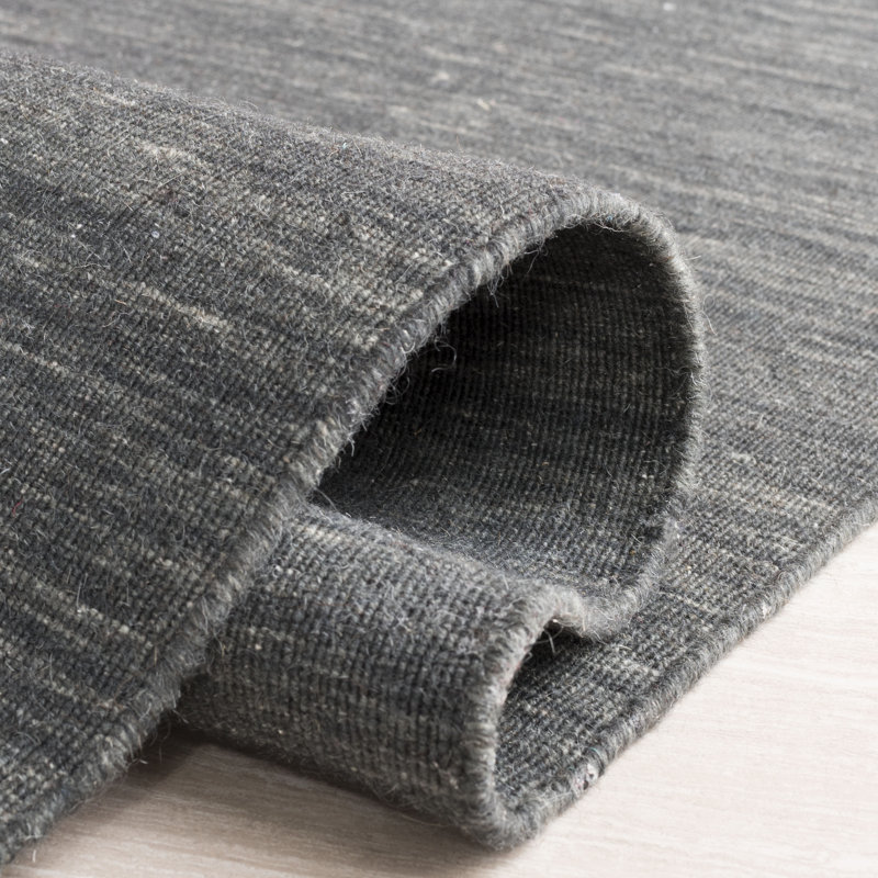 Kilim Hand Loomed Wool/Cotton Rug in Charcoal/Gray, Rectangle 3' x 5'