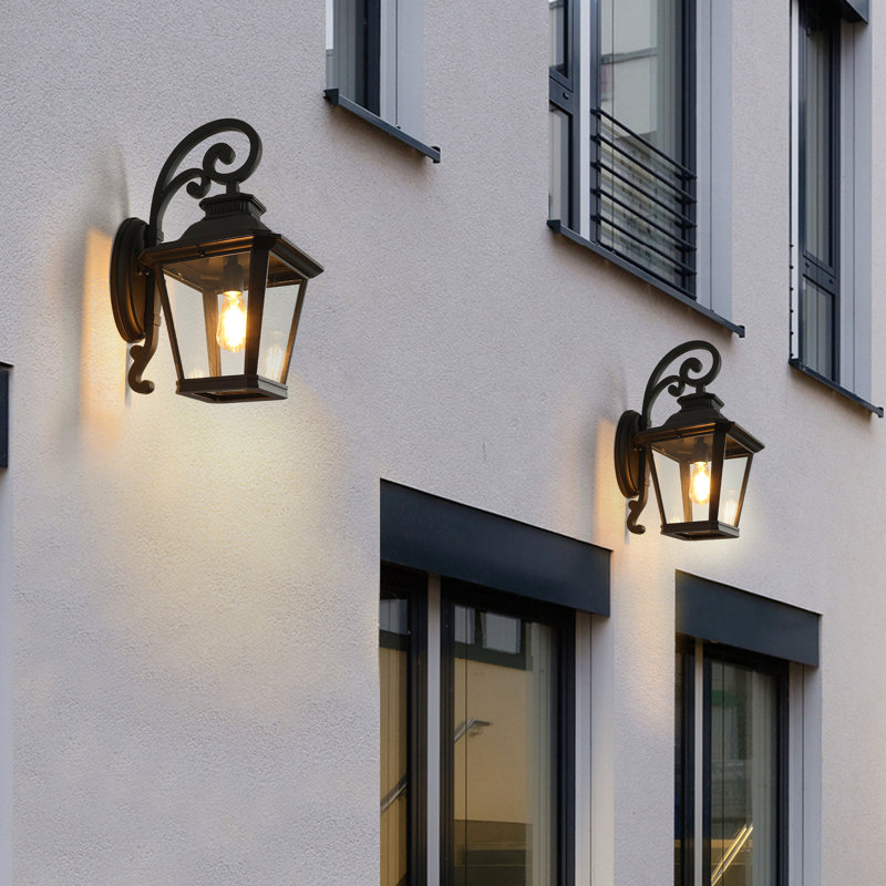 14" Outdoor Wall Lanterns 2-Pack, Black Waterproof Wall Sconce With Clear Glass Panels, Vintage Exterior Light Fixture For Porch, Patio, Garden, And Doorway (Bulb Not Included)